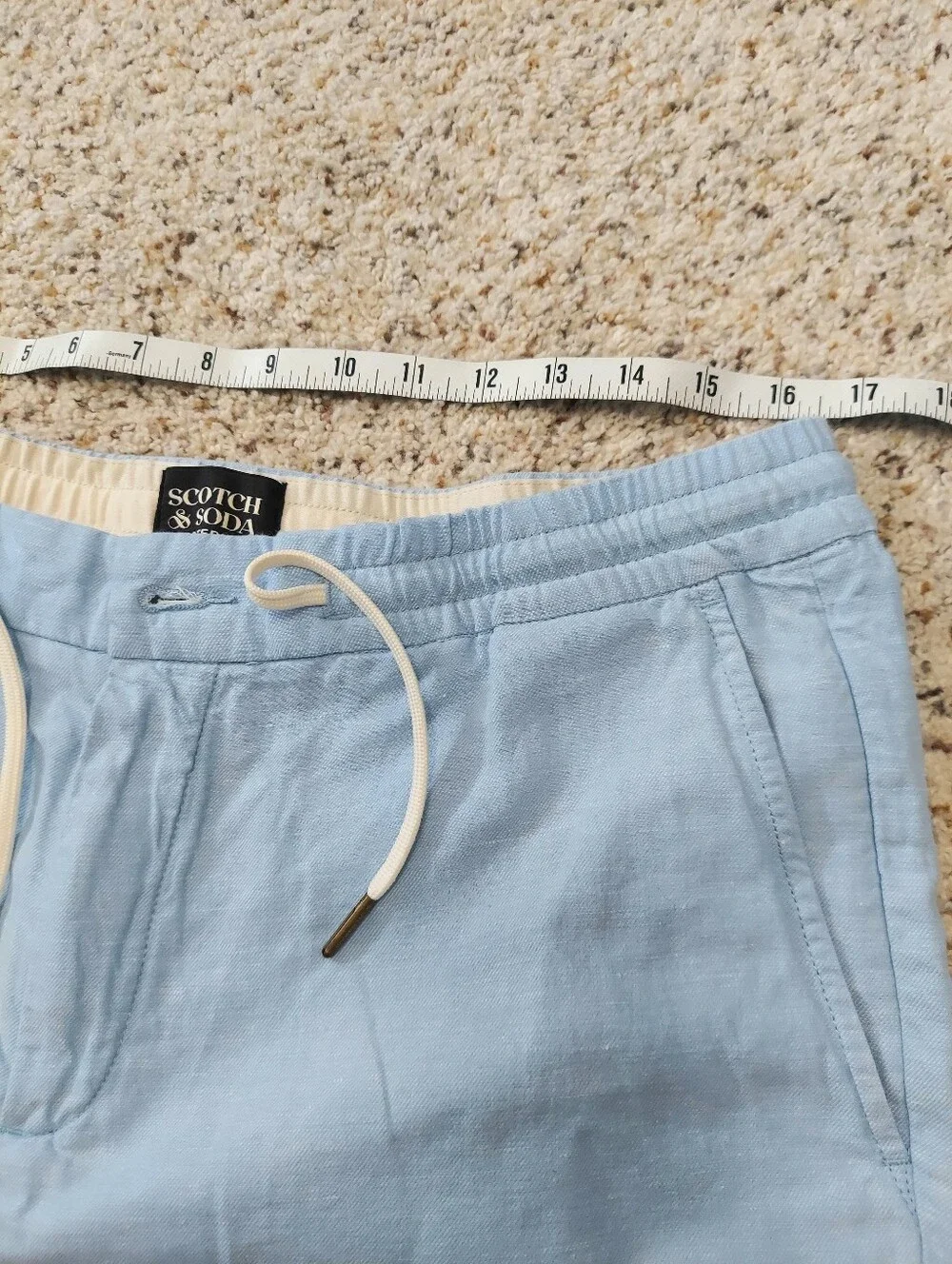 Scotch & Soda Amsterdam Fave Light Blue Organic Cotton Linen Mens Shorts XL*